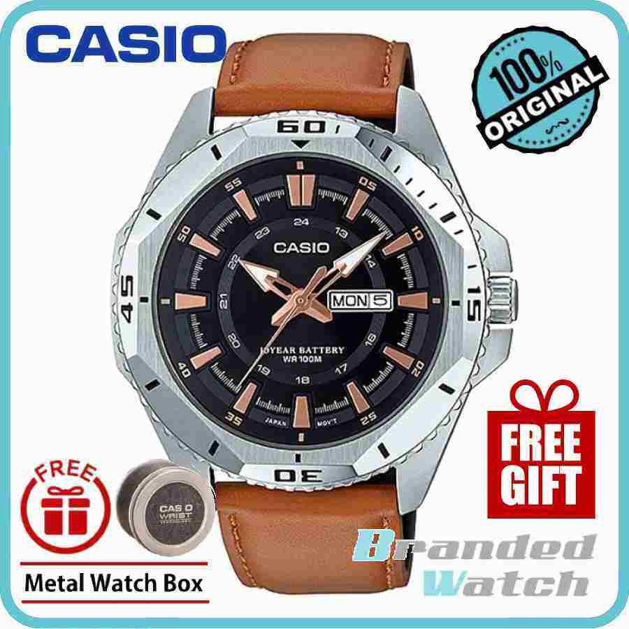 Casio MTD 1085L 1AVDF Original Men s Diver Analog Quartz Day Date 10 Years Battery Leather Watch MTD 1085L 1A Lazada