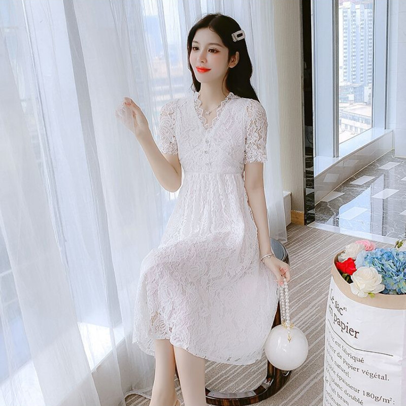 White lace dress comfortable temperament fairy skirt