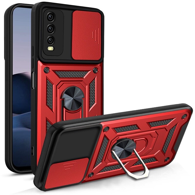 For vivo y20 y20i y20s g y12s y12a y11s shockproof phone case armor ring bracket stent push camera protection cases hard back cover