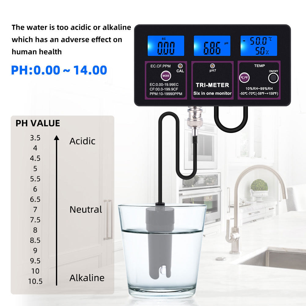 Yieryi Máy Kiểm Tra Chất Lượng Nước 6 Trong 1 Mới Máy Đo Độ PH, Bể Cá Đa Tham Số PH/Nhiệt Độ/EC/CF/RH/TDS