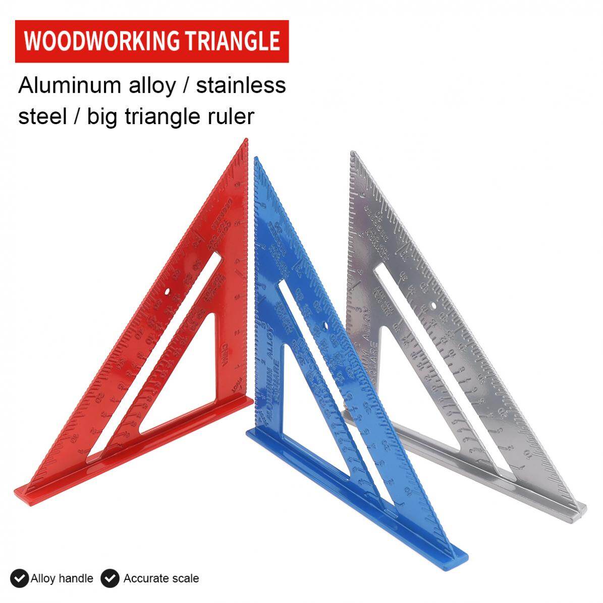 7 Inch Aluminum Alloy Triangle Ruler Angle Protractor Metric Imperial Woodwork Measuring Tool