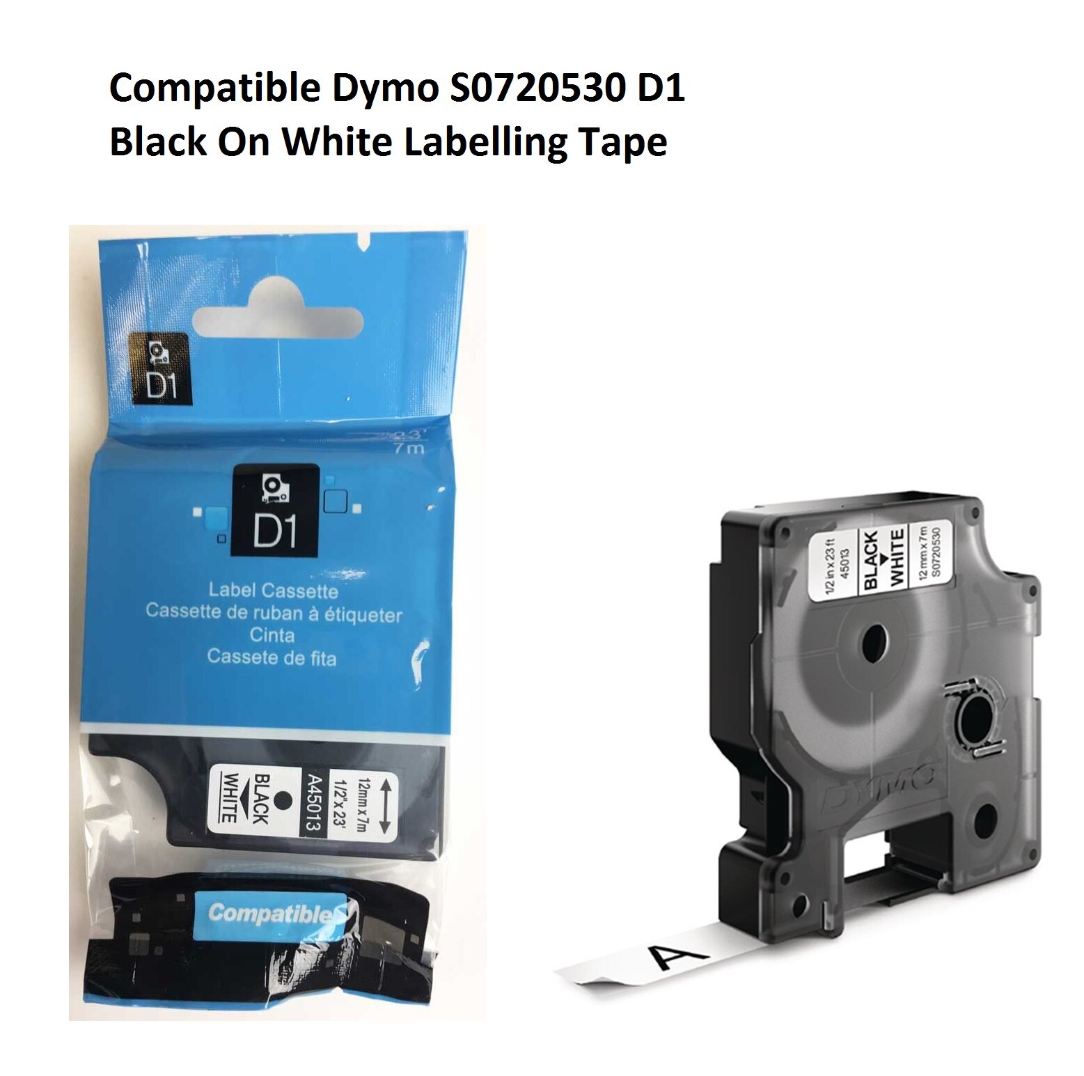 dymo tape 12mm black white