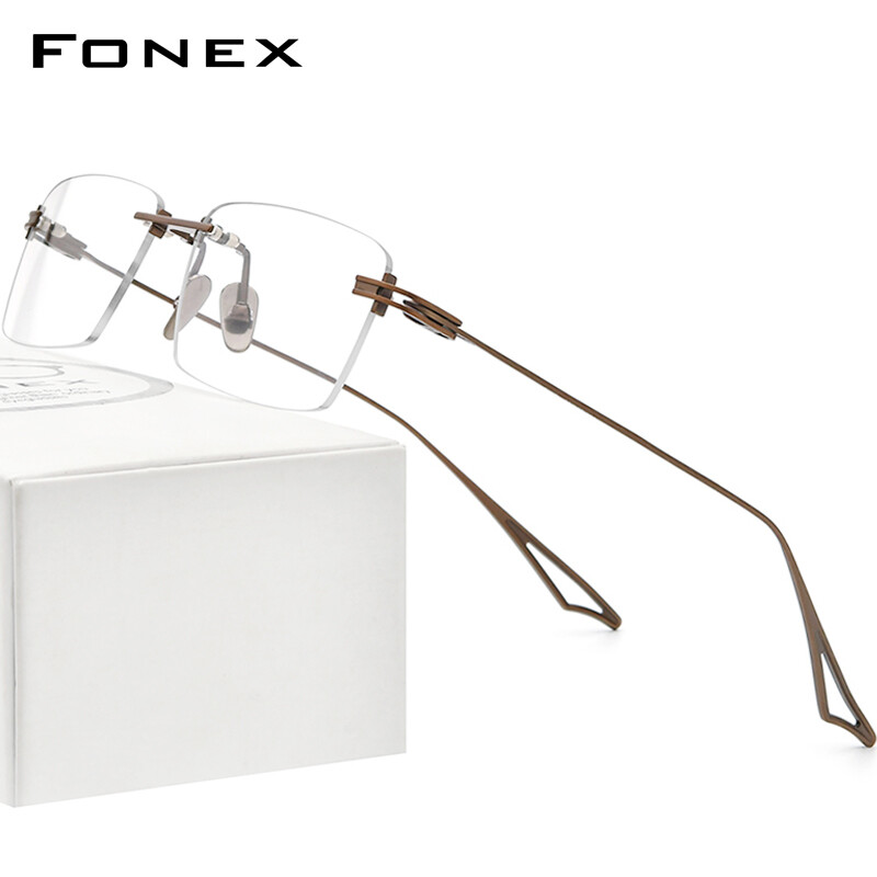 FONEX Titanium Glasses Frame Men New Rimless Square Matte Eyeglasses Optical Frame Eyewear Act-fix