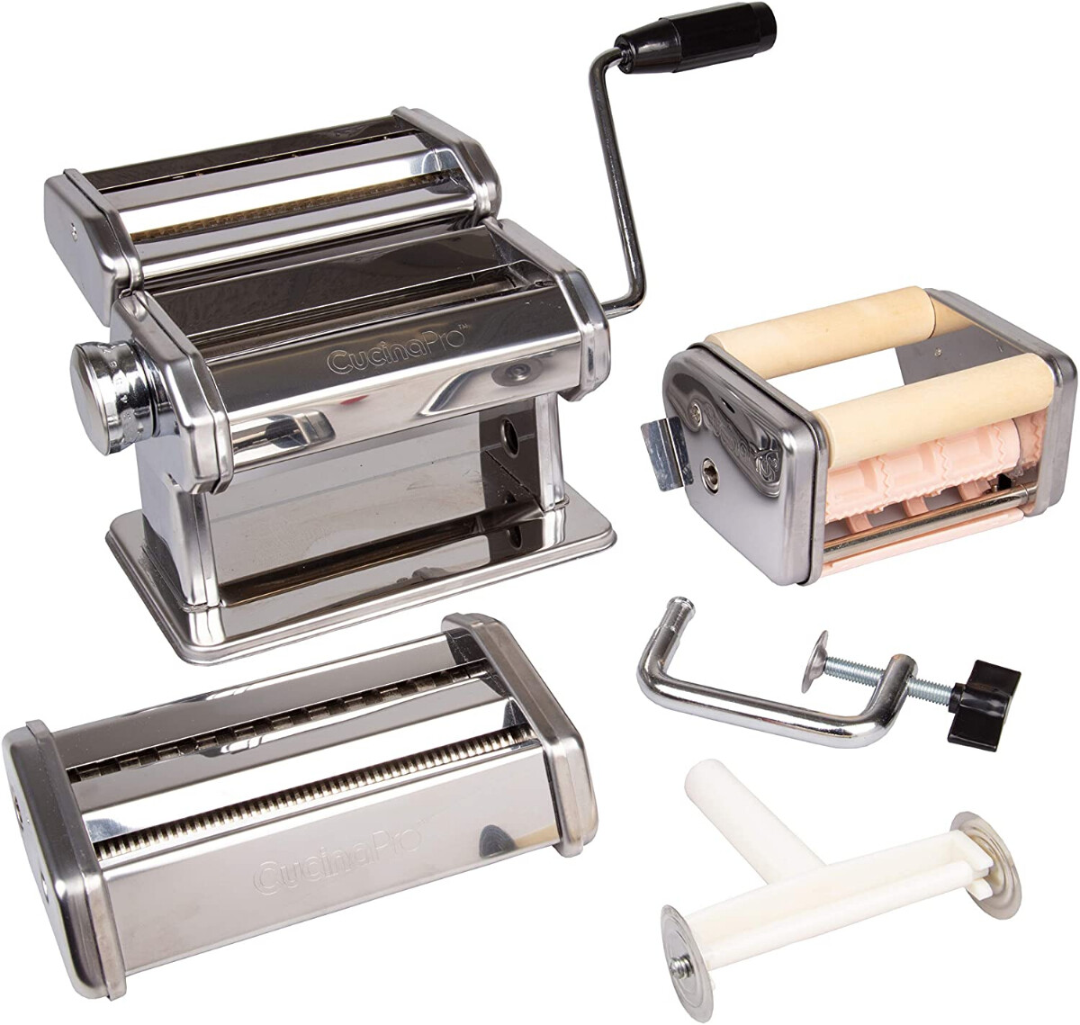CucinaPro Pasta Maker Deluxe Set 5 Piece Steel Machine with Spaghetti