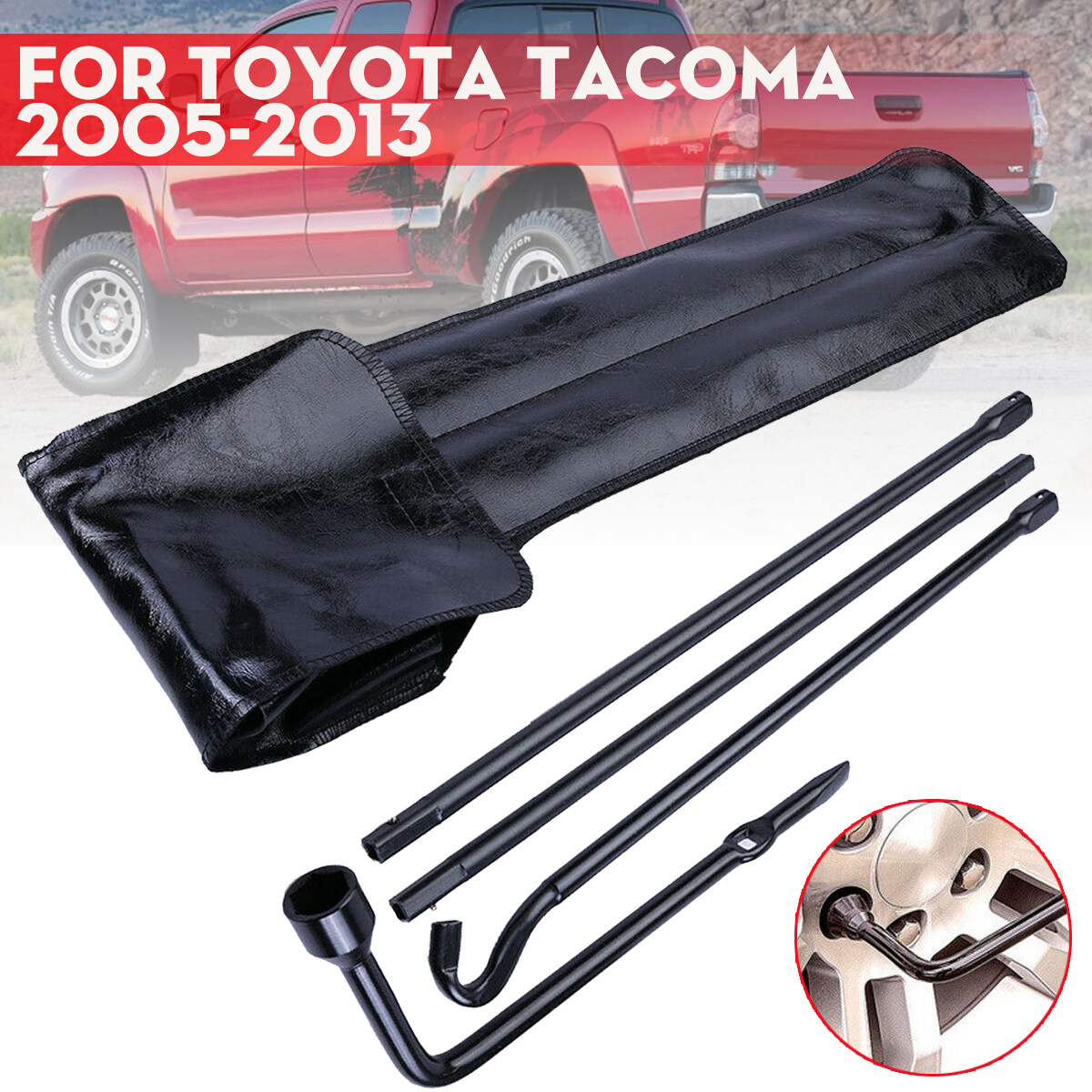 Tire Replacement Repair Jack Spare Lug Wrench Tire Tool Kit w/Bag Compatible with 05-13 Toyota Tacoma P/N: ET-CAR-TIRE002-BK HTTMT 