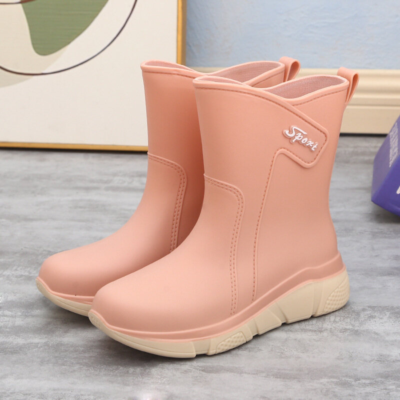 Mingsheng Fashion rain shoes women's medium tube rain boots thick-soled non-slip outer wear rubber shoes waterproof outdoor fishing car wash water shoes women 