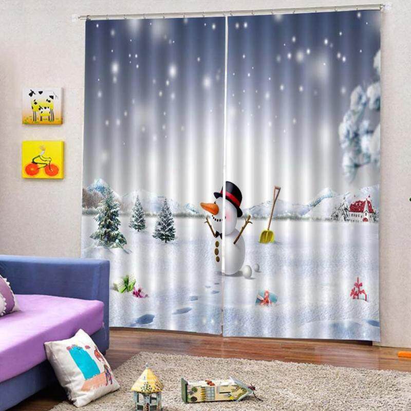 Giáng Sinh Trang Trí Ban Công Người Tuyết Dễ Thương Phim Hoạt Hình 3D Họa Tiết In Kỹ Thuật Số Rèm Dày Không Thấm Nước Rèm Phong Cách Giáng Sinh Rèm Cửa Phòng Khách Rèm Phòng Ngủ
