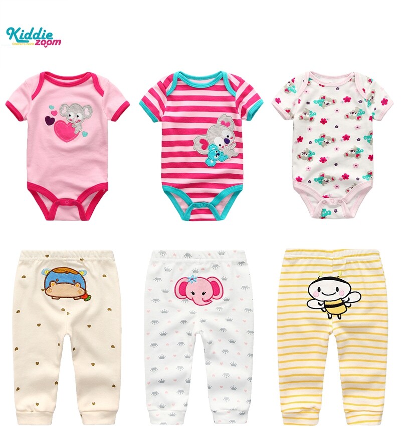 Kiddiezoom 3pcs girl baby suit clothes and pants cartoon pictures Pure cotton material 0-12months