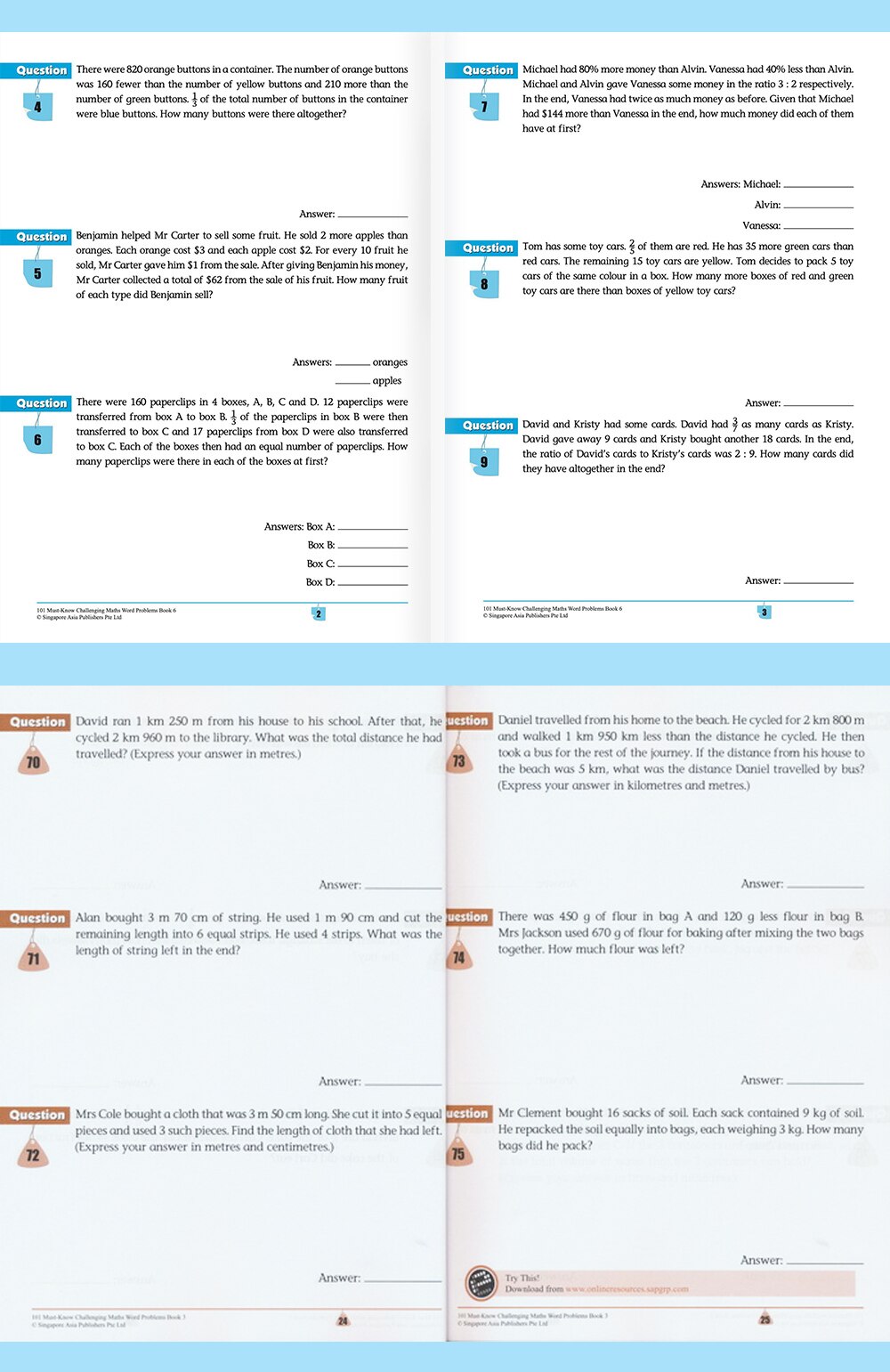 6 หนังสือ เรียน หนังสือ SAP Education 101 Challenging Maths Word ...