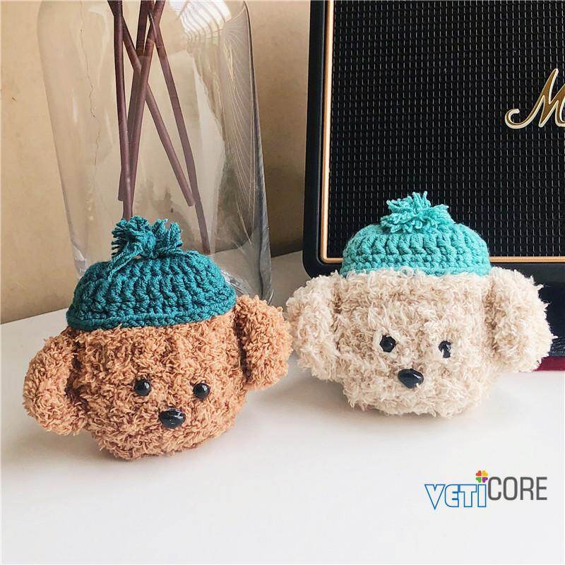 3D Cute Fabric Teddy Dog with Hat Earphone Case for Apple AirPods Pro 1 2 3 New Silicone Cover Headphone Air Pods Casing Pouch Protective AirPod Accessories Brown Grey Green
