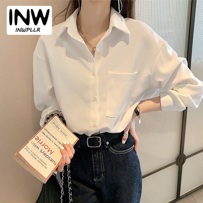 INWPLLR Korean Style Women Shirts Plain 