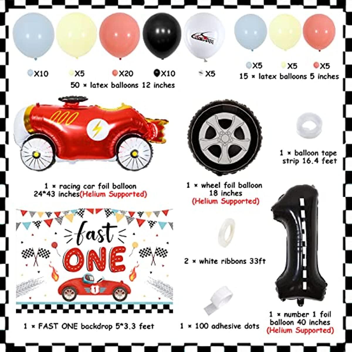 Sursurprise Fast One Birthday Party Decorations Vintage Race Car Balloon Garland Kit And Pastel 6677