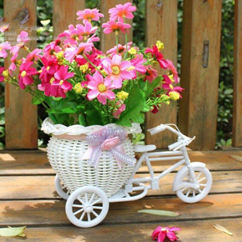 Mới Nhựa Ba Bánh Xe Đạp Thiết Kế Giỏ Hoa Lưu Trữ Trang Trí Tiệc Trắng