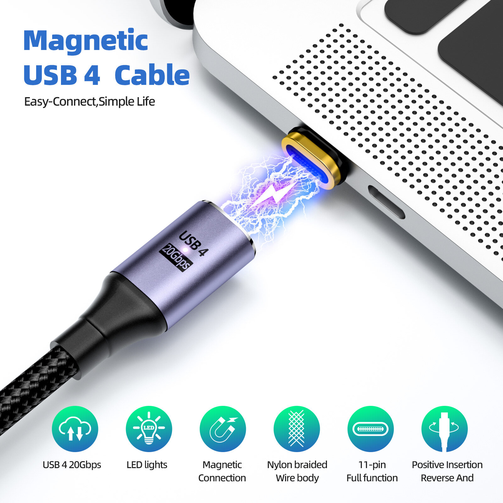 FONKEN USB4.0 20Gbps Cáp Dữ Liệu USB C Để Loại C Thunderbolt 3 8K @ 60Hz Cáp Dữ Liệu PD 100W 5A Nhanh Sạc Cáp Cho Điện Thoại Di Động Máy Tính Bảng
