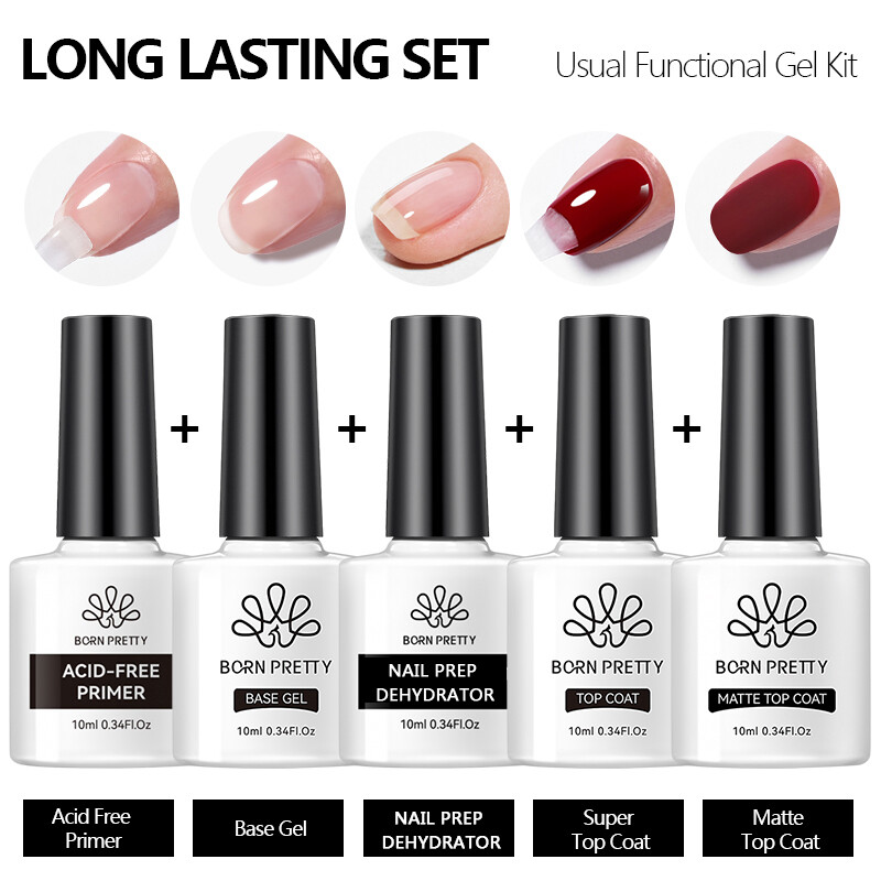 Born pretty 7/10ml founction gel base gel long lasting super top coat gel nail matte top coat led semi permanent soak off uv gel nail varnish gel set
