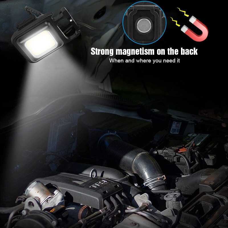 Đèn LED Làm Việc Mini Đèn Pin Bỏ Túi Cầm Tay Đèn Chìa Khóa Sạc USB Đèn Lồng Cắm Trại Ngoài Trời Cắm Trại Đi Bộ Đường Dài COB