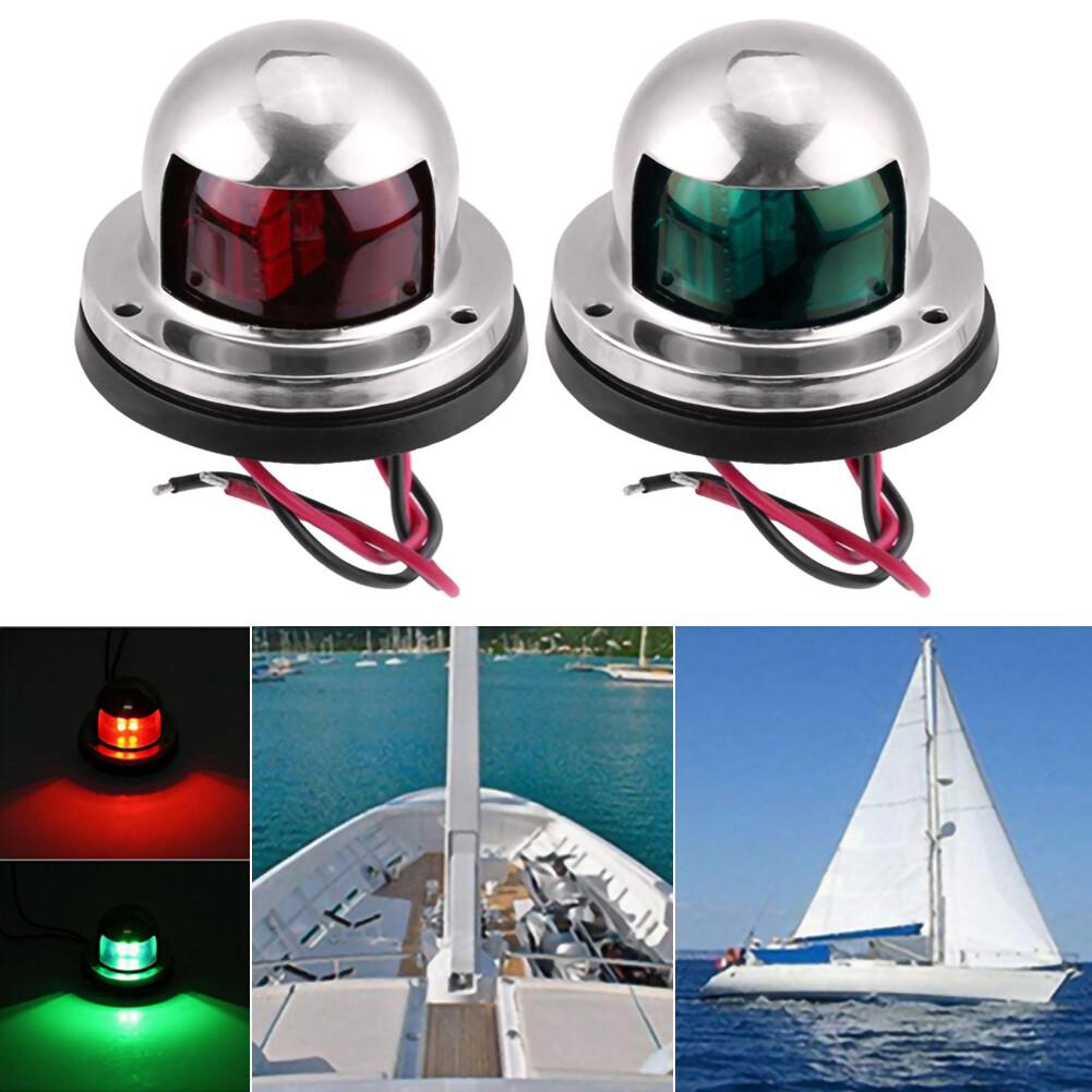 FUVOYA1/2pcs Stainless Steel+ABS Red Green Navigation Light Boat Marine Indicator Spot Light Marine Boat Accessory Boat