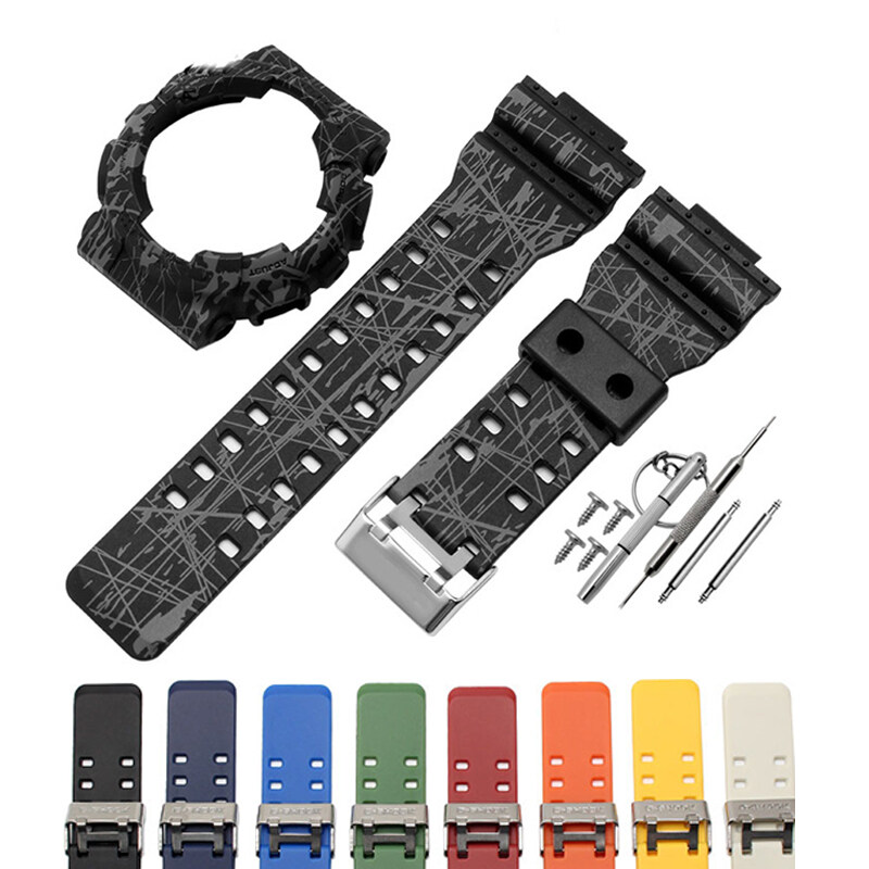Silicone Watch Strap with Case for Casio G-SHOCK Male GA-110 GA100 GA120 GA150 GA200 GA200 GA300 GD-120 /100/110 GAX-100 Silicone Set Attached tool(Burst gray and camouflage gray are the same) Malaysia