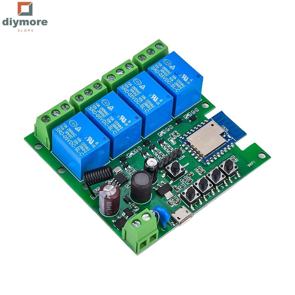 Ziqqucu 4 channel 433mhz wifi inching relay switch module smart life/tuya smart control wifi relay module ac 85v~250v/micro usb 5v compatible with alexa goolge home