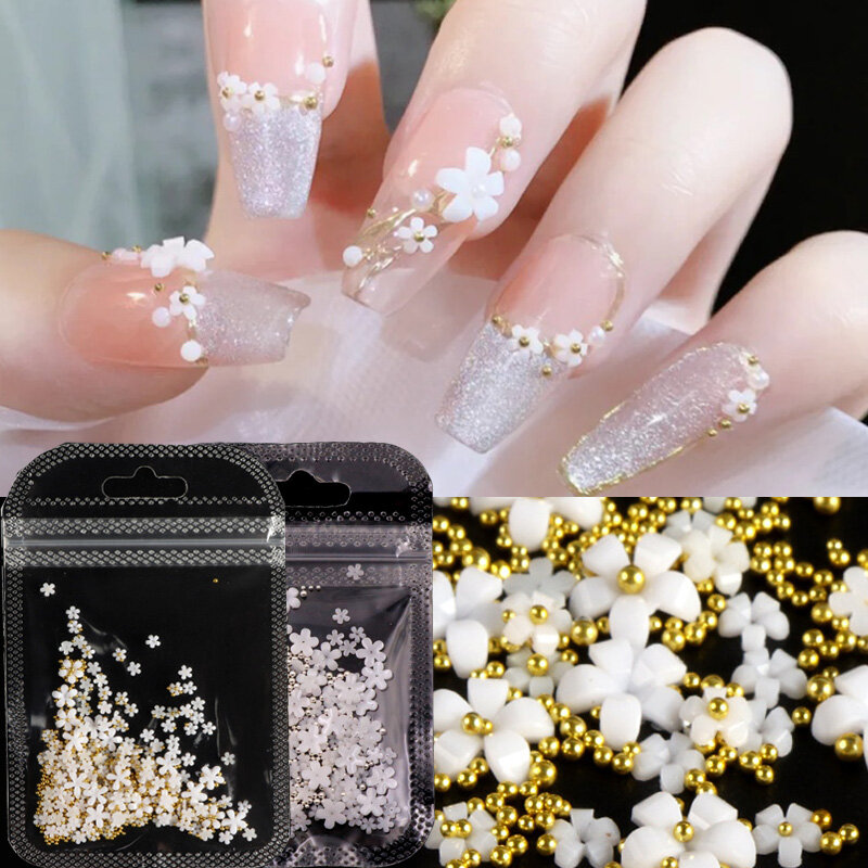 Acrylic Flower Nail Art Decoration Mixed Size White Rhinestones Silver Gem Manicure Tool Accessories For DIY Nail Design
