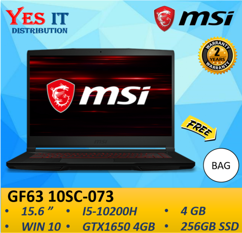 MSI Thin GF63 10SC-073 15.6 FHD Gaming Laptop ( i5-10200H, 4GB, 256GB SSD, GTX1650 Max-Q 4GB, W10, 1YW ) FREE BAG Malaysia