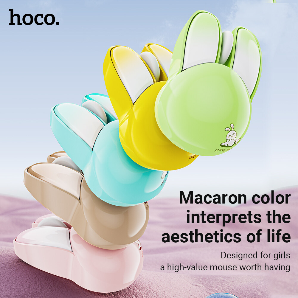 Hoco M6 Máy thu chuột không dây USB dễ thương Chuột Thỏ Cá Nhân Dễ Thương màu Macaron 1200 dpi laptop máy tính chuột cho PC im lặng văn phòng chuột Chuột câm không dây 2.4G có pin