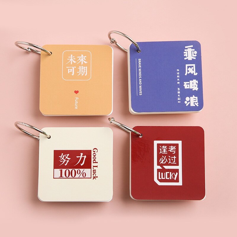 80 Sheets Creative Blank Words Card with Ring Student Cute Cartoon Pocket Card Book
