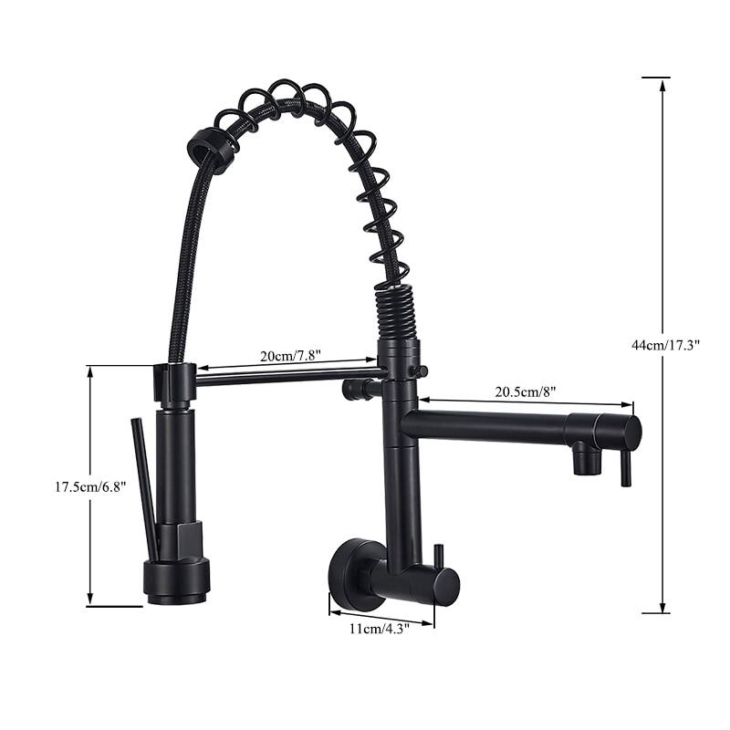 Spring Black Kitchen Faucet Pull Down Chrome Single Cold Wall Mounted Kitchen Taps Dual Function Sprayer Taps