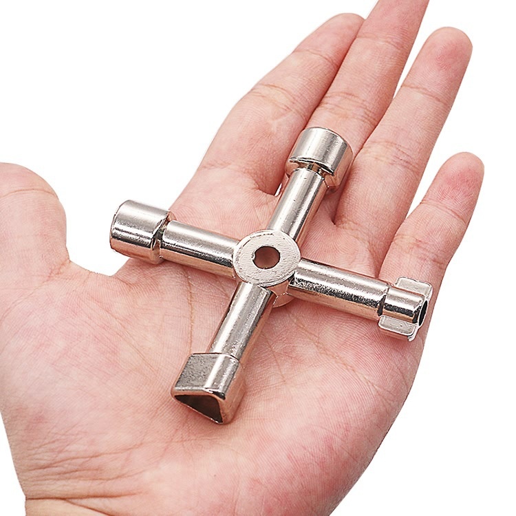 4 Way Universal Cross Triangle Wrench KEY for Train Electrical Elevator Cabinet Valve Alloy Triangle Cross Triangle KEY