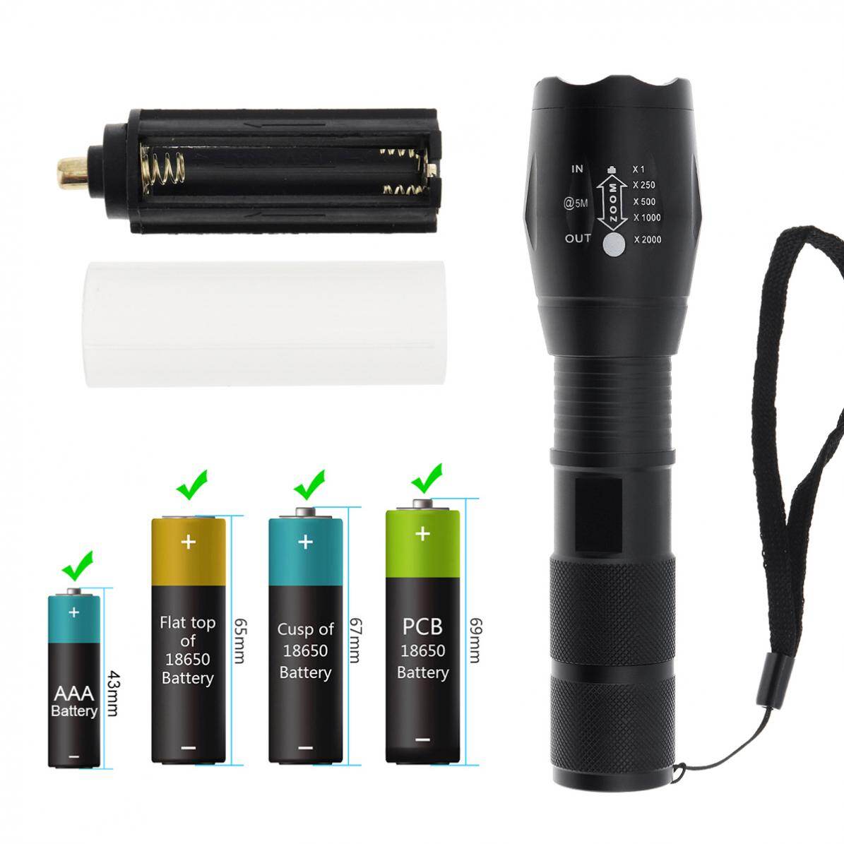 A100 4 Light Modes Red Green Blue White Light LED Flashlight with Adjustable Focus Waterproof for Camping / Hiking / Fishing