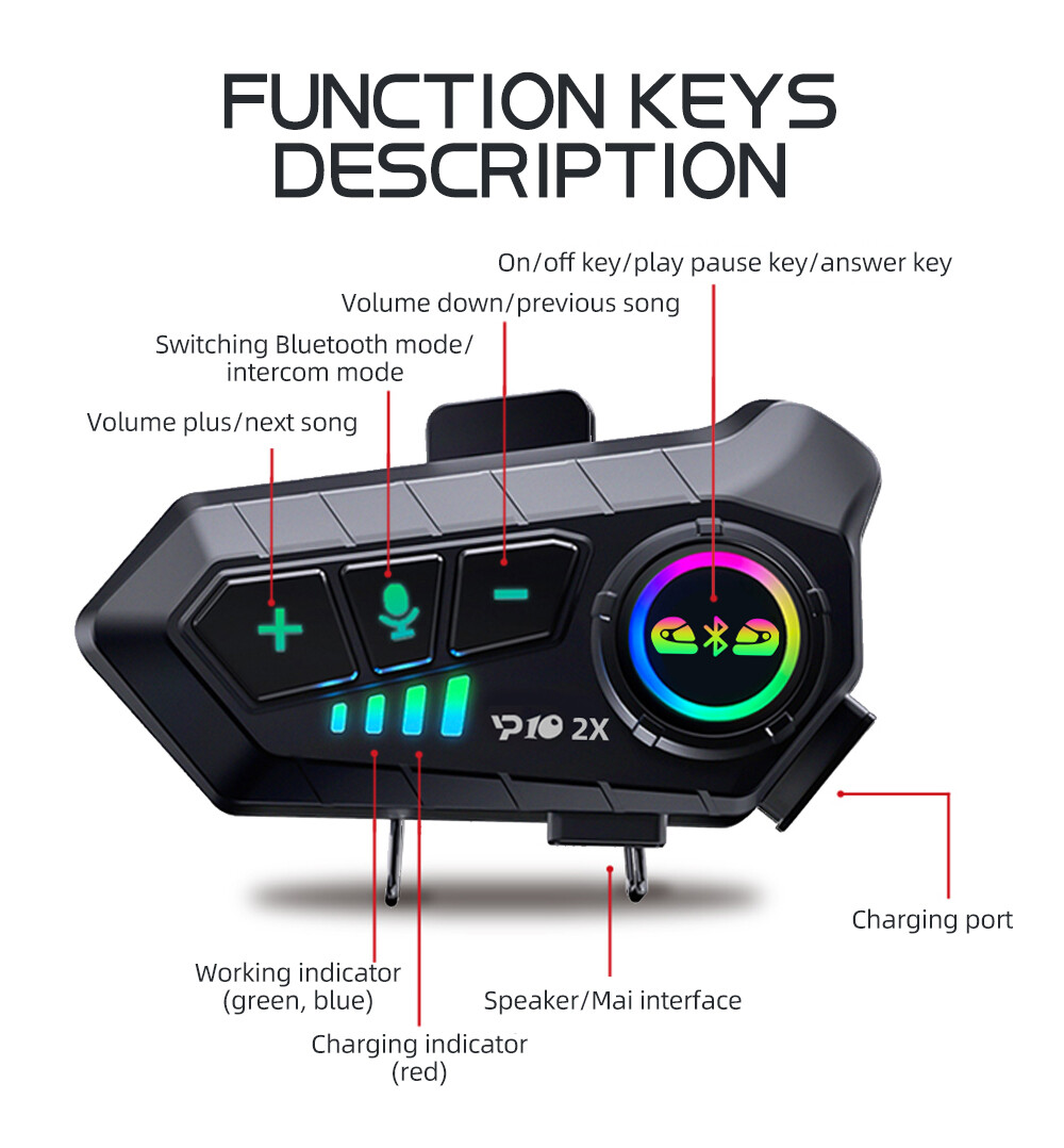 Aitemay YP10 2X Wireless Bluetooth5.3 Motorcycle Helmet Intercom Headset Waterproof 300M Intercomunicador Speaker Headphone