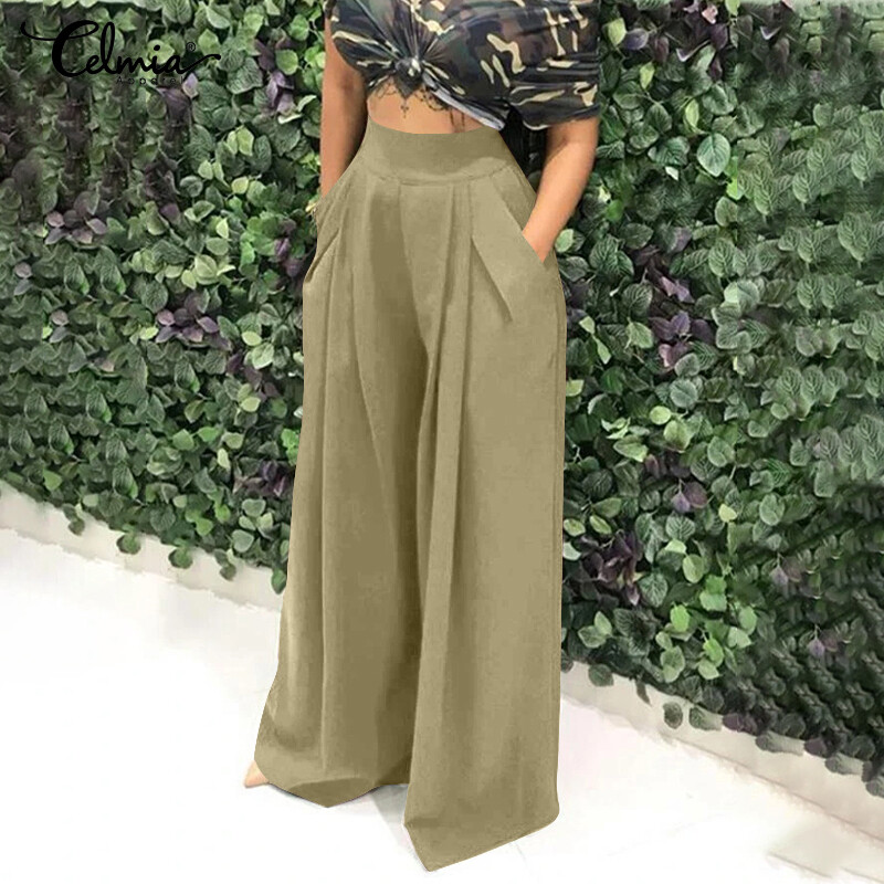 Celmia Women's Skirts Wide Leg Culottes Pleated Pants High Waist Party Trousers