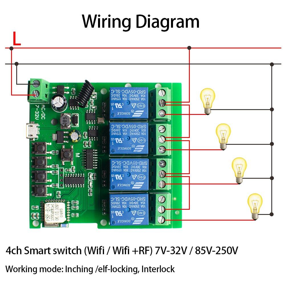 [Hot K] eweLink Smart Remote Control Wireless WiFi Switch Module 4CH DC/AC 7V-32V 5V 85V 220V 250V RF Receiver 10A Relay For Alexa IFTTT