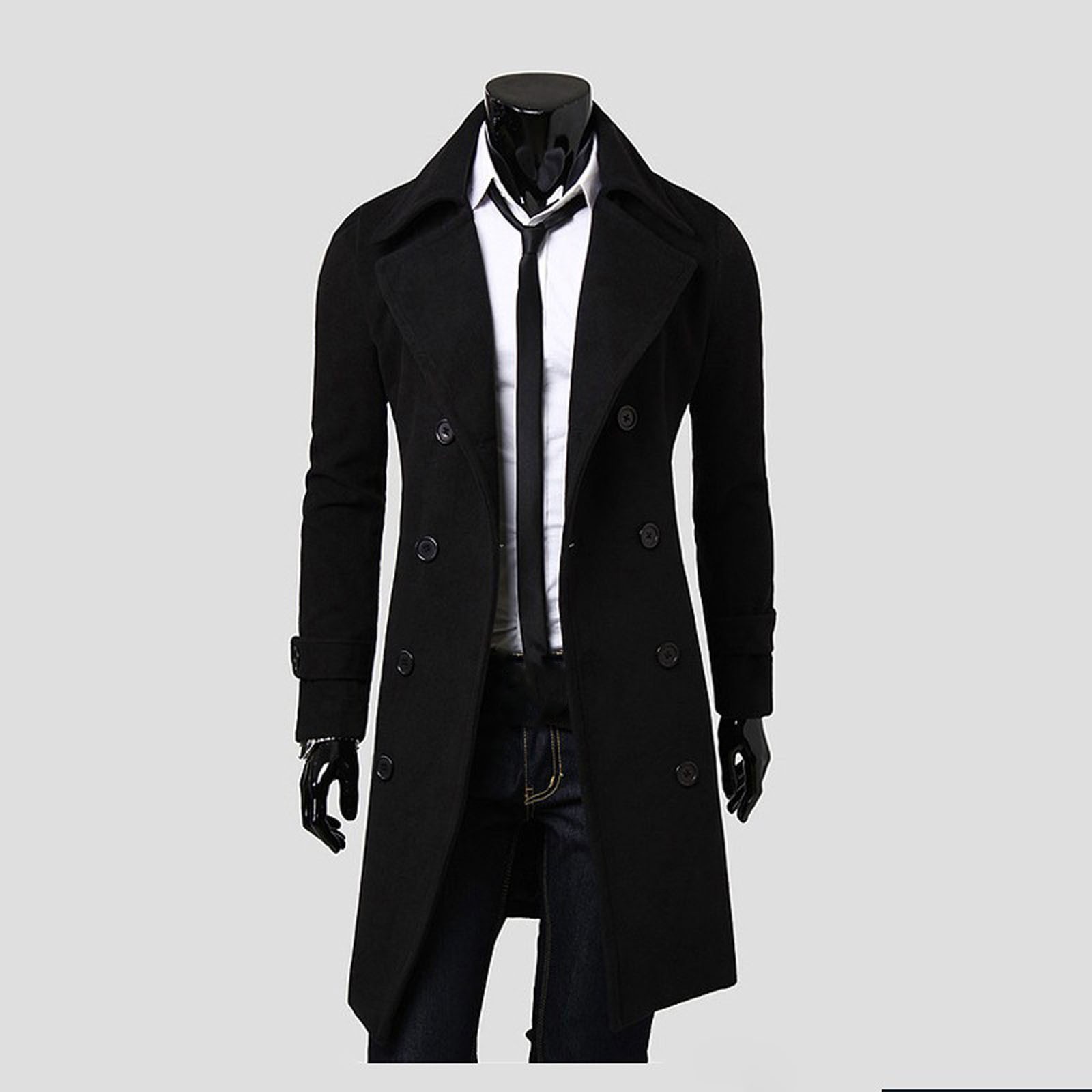 Rainny Winter Men Slim Stylish Trench Coat Double Breasted Long Jacket