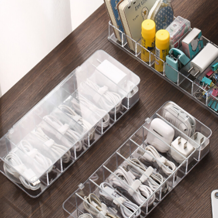 8 Compartments With Lid Dustproof Storage Cable Management Box Finishing Box Desktop Data Cable Storage Box Cosmetic Storage Box Office Supplies Management
