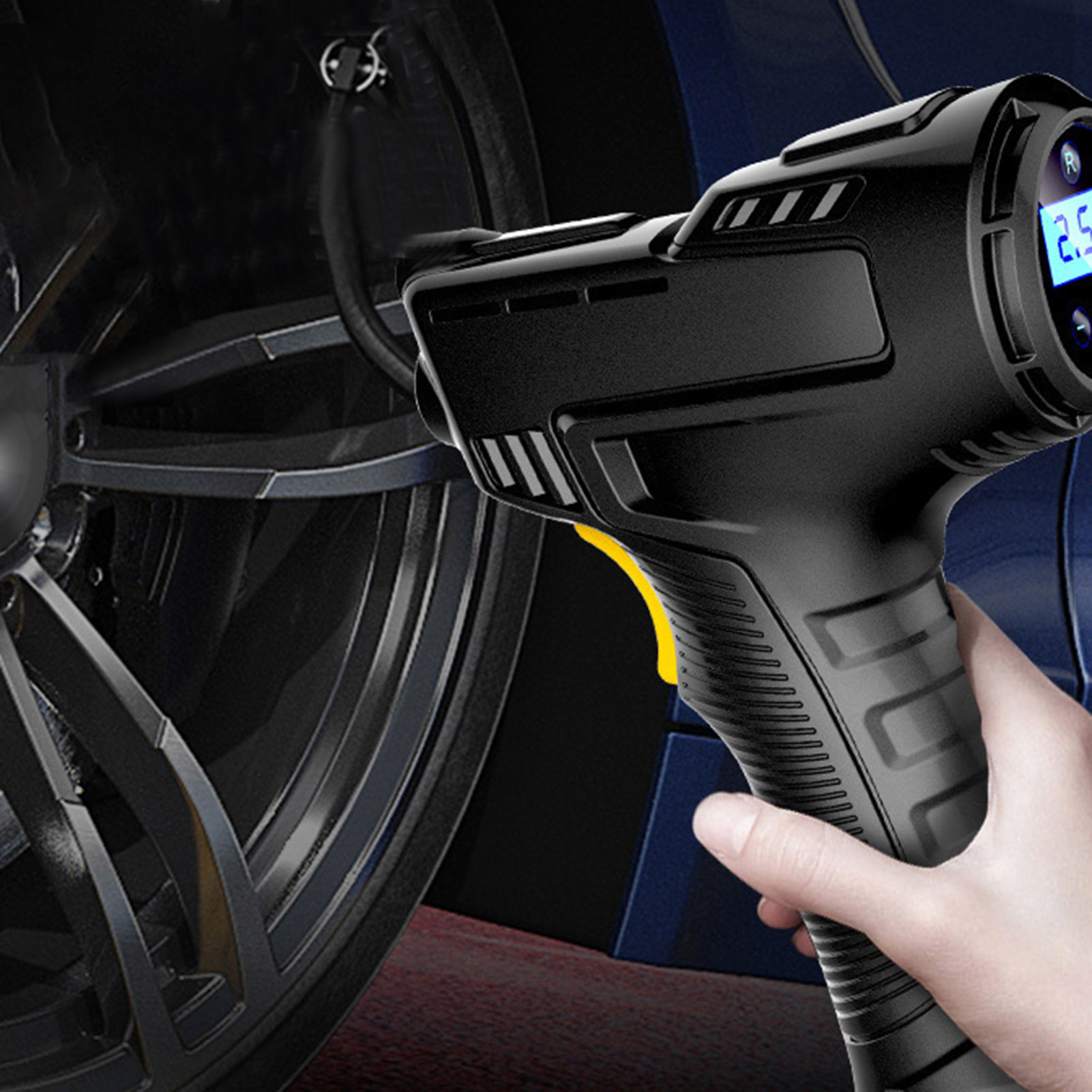 Portable Hand-held Inflatable Pump Wireless Car Air Compressor Rechargeable Tire Inflator with Digital Display LED Light Pressure Gauge Car Accessories