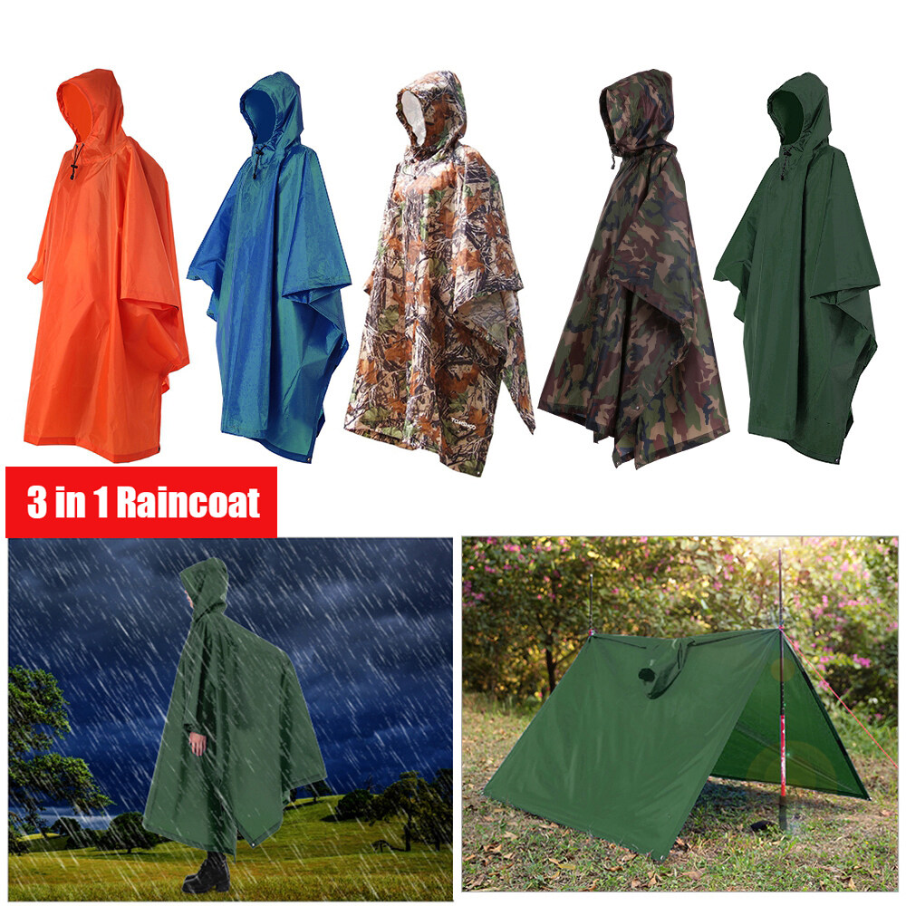 3 in 1 Raincoat Backpack Rain Cover Hood Hiking Rain Cover Poncho Waterproof Tent Outdoor Camping Tent Mat