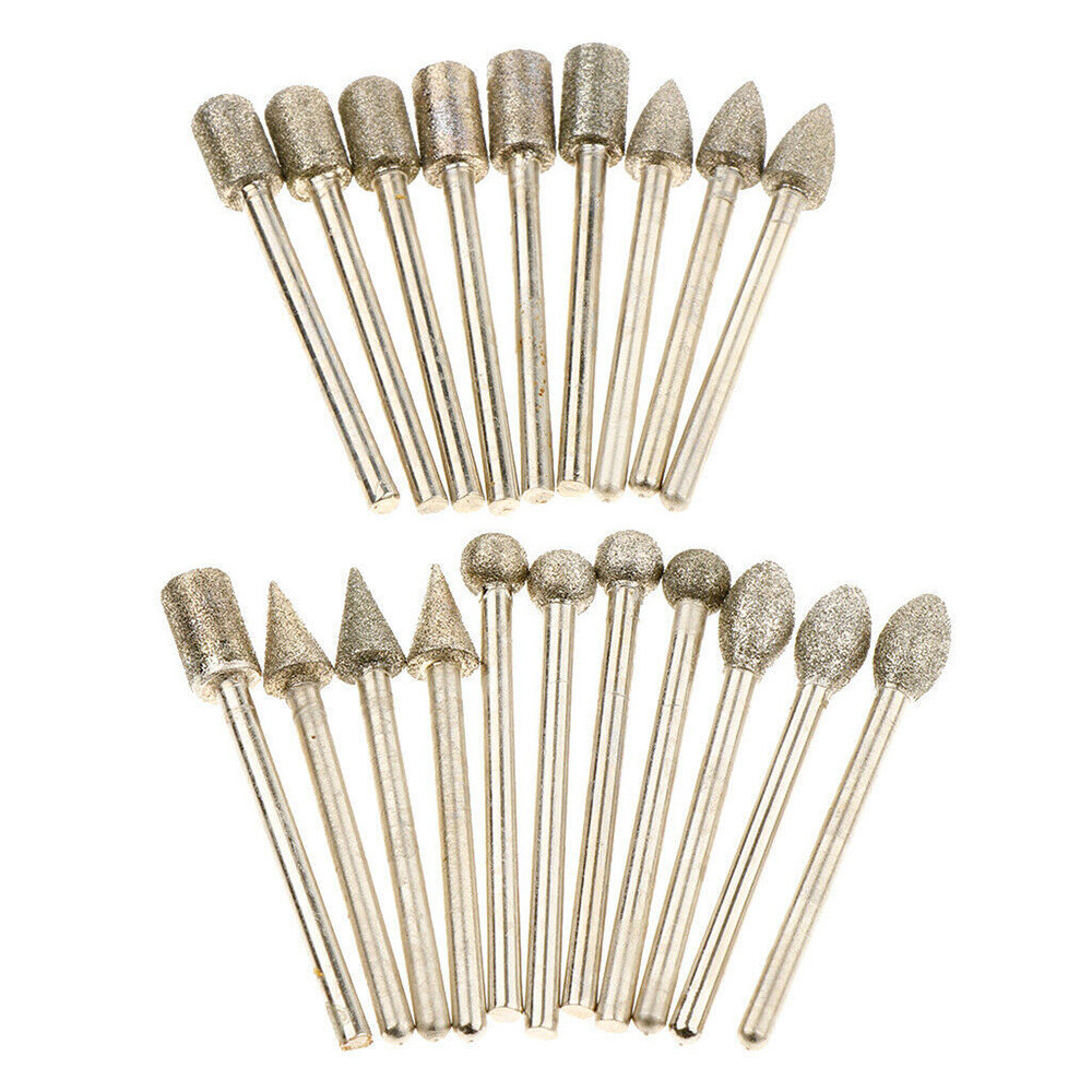 BilingBling 20 pcs practical Grinding Head Grit Diamond Burr Set Drill Bits Set for Dremel Rotary Tools for plastic wood glass metal ceramics tile marble granite stone