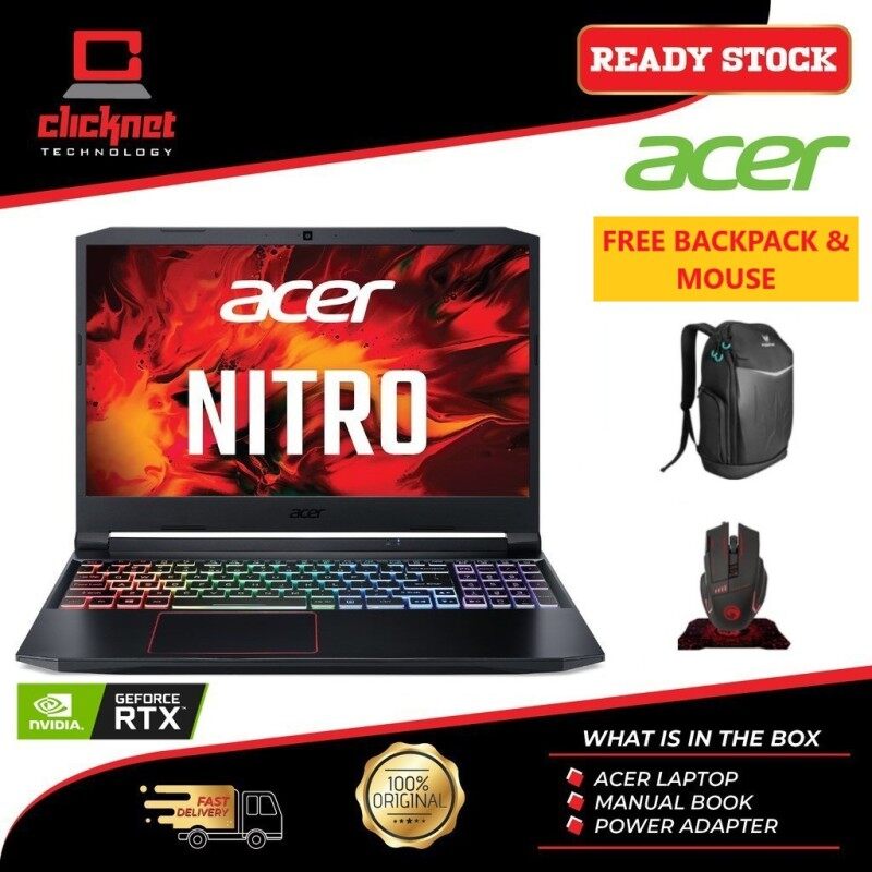ACER Nitro 5 AN515-57-78PJ (i7-11800H 16GB RAM DDR4,512GB SSD,RTX3060-6GGB,W10,15.6 FHD IPS 144Hz 3ms,2YR)FREE GAMING BACKPACK+MOUSE,MOUSEPAD Malaysia