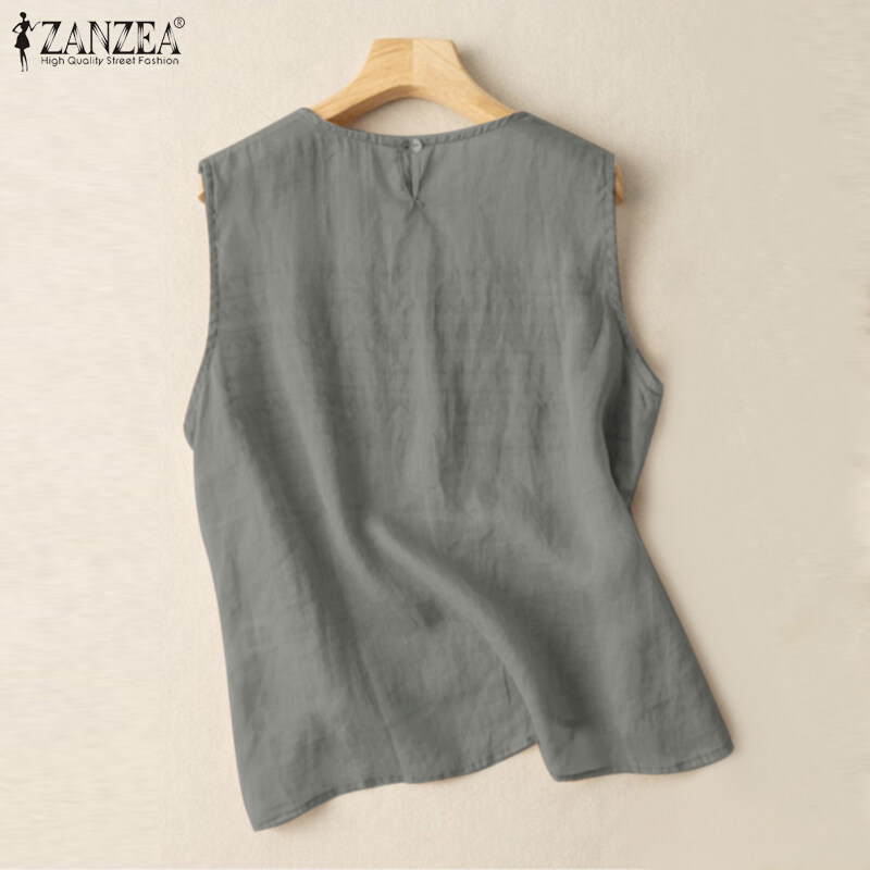 Zanzea nữ vest Tank mùa hè thường ngày không tay o cổ cao Áo sơ mi thấp TEE Áo cami #2