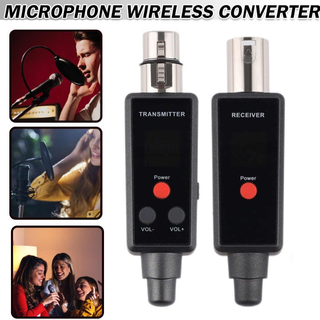 Cálido Speaker Microphone Wireless XLR Transmitter Receiver Rechargeable Adapter Built-in Double Antenna Compatible For Moving Coil Microphone /Mixer/Power Amplifier Speaker/ All microphones Except Capacitive Microphone Transmitter Switch 5V Power Supply