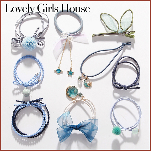 【♡Lovely girls house♡】9 piece set ins starry sky hair band head rope female Korean hair rope hair ring net red girl Korean cute rubber band headdress