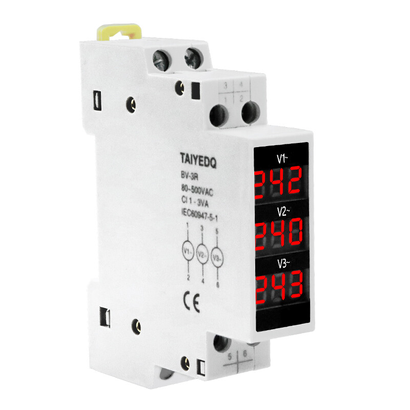 Đồng Hồ Đo Điện Áp Ba Pha Gắn Ray BV-3RDin Đồng Hồ Đo Điện Áp Mô-đun AC 80-500V Màn Hình Kỹ Thuật Số LED