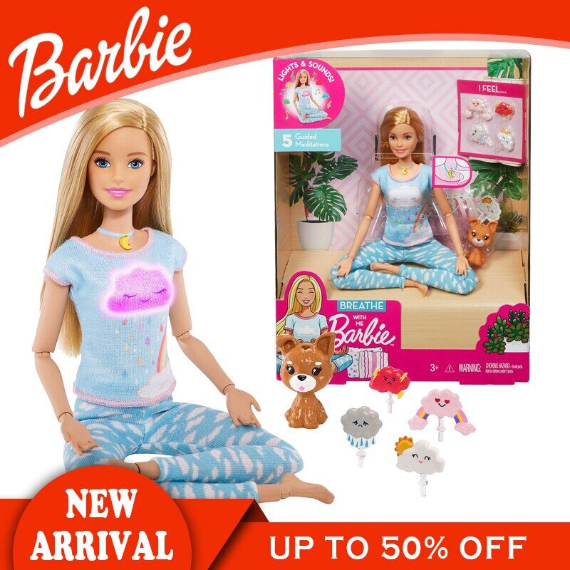 Original Barbie Brand 2020 Newest Yoga Doll Toy Breathe with Me Meditation Princess Blone Pretty Girl For Birthday Present GMJ72