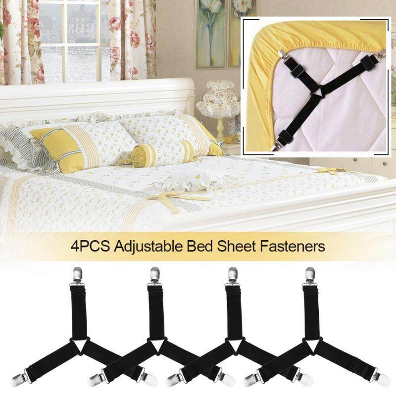 Tablecloth Sofa Cushion 4Pcs Bed Sheet Holder Straps Adjustable Triangle Fasteners Elastic Suspenders Grippers Anti-Slip Clips Fitted Mattress Cover Black 2