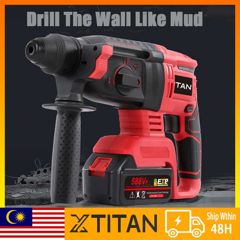【Stockin KL】XTITAN 588VF Professional Brushless Heavy Duty Rotary Hammer Drill Cordless Impact Drill 4 Function Demolition Kit