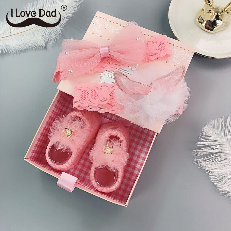 3Pcs/Set Cute Bow Lace Baby Girl Headband Socks Set Newborn Headband Girls Hair Bands Baby Hair Accessories Gift