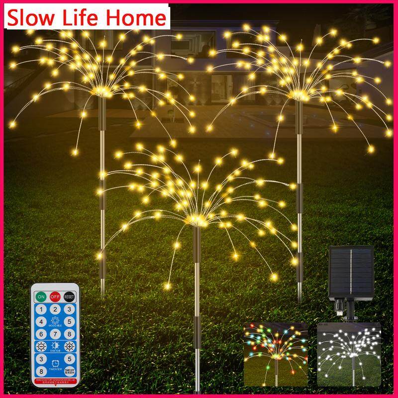Cdefef 3 Pack Solar Garden Firework Lights 120 LED Copper Wire Light