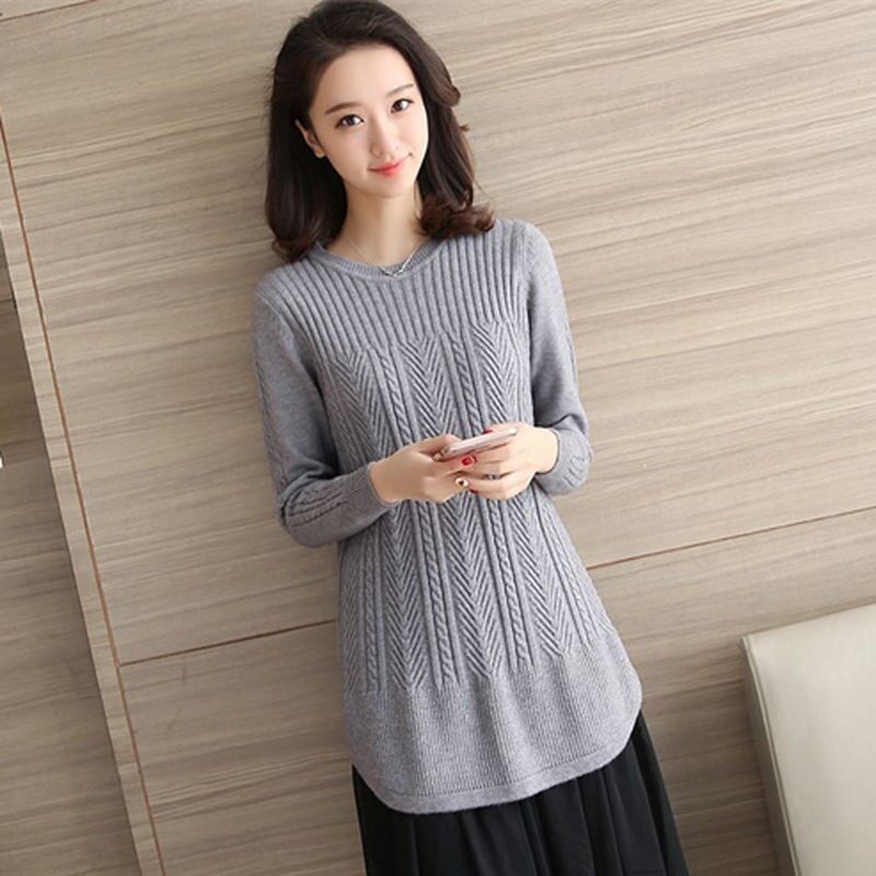 2021 Autumn and Winter Mid-length Knitted Sweater Korean Version Loose Daily Wear Long Sweater Pullover