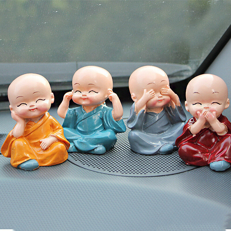 4pcs/Set Monk Doll Ornament Miniature Resin Figurine Landscape for Desktop 